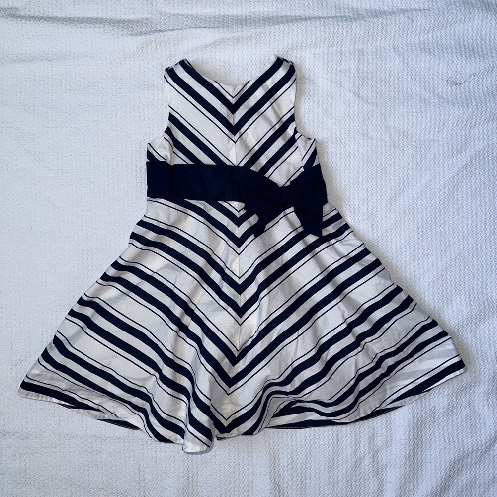 Janie and Jack Navy & White Striped Dress with Bow | 18–24 Months Holiday Dressy
